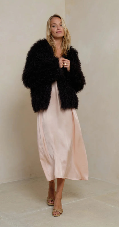 MONGOLIAN Lambs Wool Jacket-Chocolate.